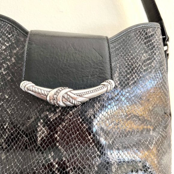 VINTAGE BRIGHTON BLACK LEATHER BAG Snake embossed - Picture 4 of 16